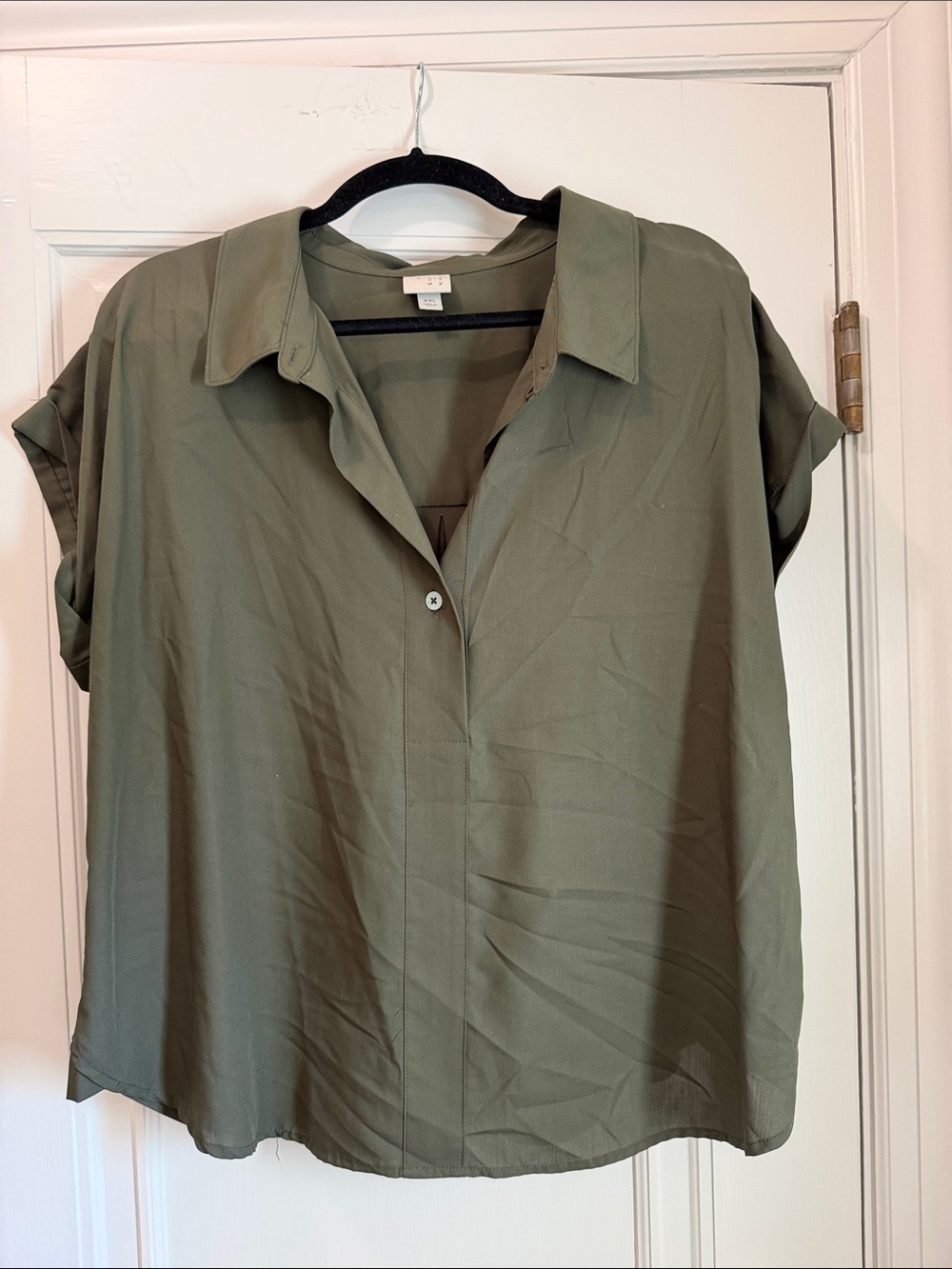 a new day Olive Green Button-Front Short Sleeve Blouse